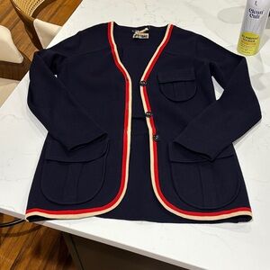 Vintage Navy Blazer with Red and beige trim
